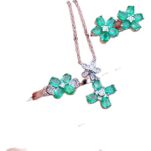 KJJEAXCMY boutique jewelry 925 sterling silver inlaid Natural Emerald Necklace Earring Ring Female Suit Support Detection