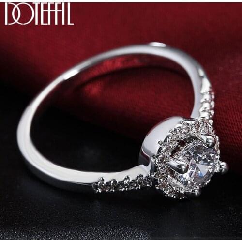 DOTEFFIL 925 Sterling Silver Crystal AAA Zircon Ring For Women Fashion Wedding Engagement Party Charm Jewelry