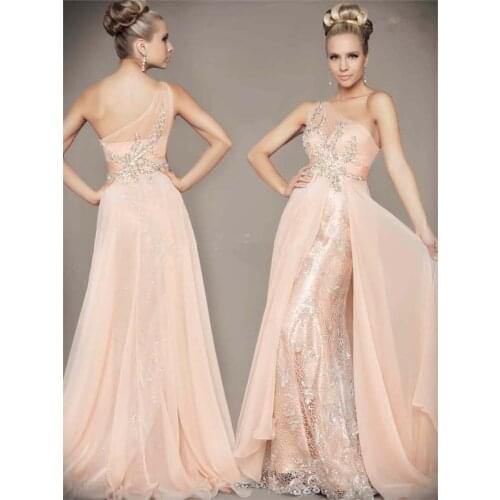Free shipping 2018 maxi vestido de noiva pink Sexy gorgeous beaded one-shoulder lace Pageant prom party gown bridesmaid dresses