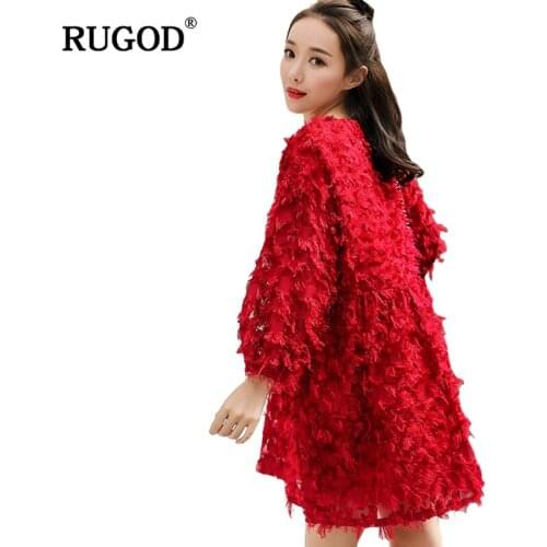 RUGOD Solid Feathers Loose Female Dress V-neck Wrist Sleeve Party Dresses 2019 Spring Elegant Mini Dresses For Women