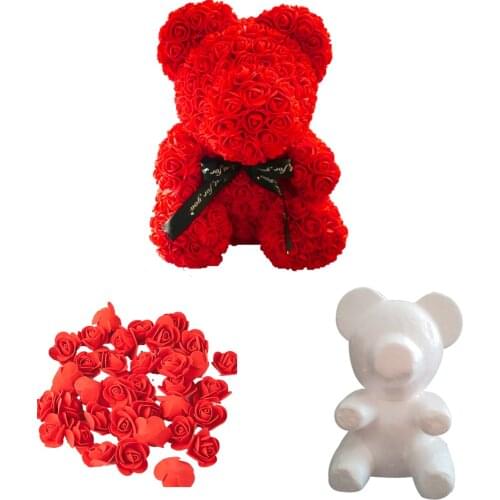 1Pcs Rose Teddy Bear Mold Modelling Polystyrene Styrofoam White Foam For Valentines Day Gifts Birthday Party Wedding Decoration