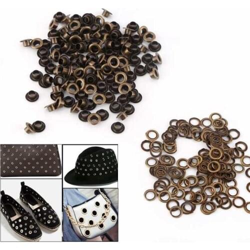 100sets 4/5/6mm Brass Eyelet with Washer Leather Craft Repair Grommet Round Eye Rings For Shoes Bag Clothing Leather Belt Hat