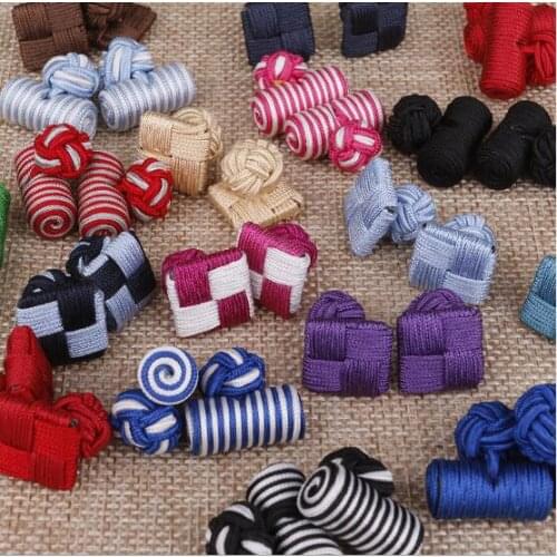 100pairs Handmad Cylinder/Square Silk Knot Cufflink 17 Colors MIXORDER Knitting Cuff Links Handmade DIY Accessory Men&Women