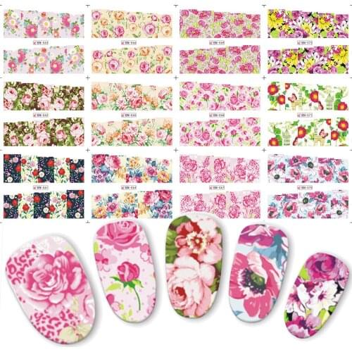 12PCS Charming Peony Flowers Water Nail Art Transfer Sticker Full Cover Nails Decal Label Slider Beauty BN061-072