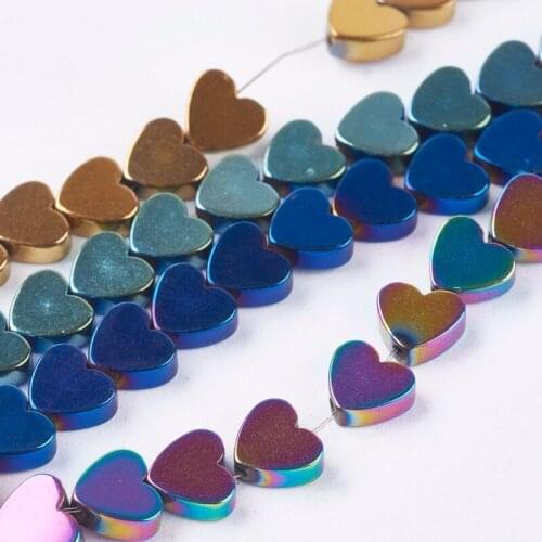20 Strand 6x6x2mm Non-magnetic Synthetic Hematite Heart Beads Strands for jewelry DIY making, Grade A, Mixed Color F70