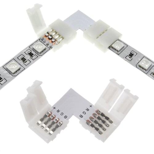 27RA 4 Pin LED Connector L Shape Corner Quick Splitter Right Angle 10mm 5050 RGB LED Strip Light