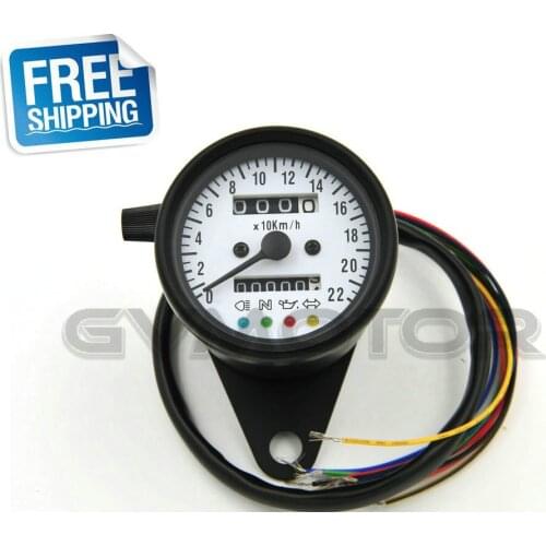 60MM Mechanical odometer speedometer +4 ADDITIONAL FEATURES White face/Black Housing/White LED with Indicator Lights 0-220 KM/H