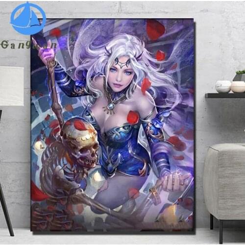 Full Square round Diamond Embroidery Sale blue ELF Handicraft Diamond Painting skull girl Cross Stitch mosaic Home Decoration