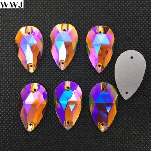 Red Coffee Color 7x12,11x18,13x22,17x28mm Teardrop Sew On Rhinestones Flatback 2Holes Droplet Glass Sewing Crystal Jewelry Beads