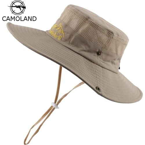CAMOLAND UPF 50+ Sun Hat Women Men Waterproof Bucket Hats UV Protection Fishing Caps Letter Design Breathable Mesh Beach Cap