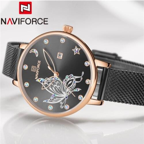 NAVIFORCE Women Watch Top Brand Luxury Black Ladies Wristwatch Stainless Steel Bracelet Fashion Lovely Gift Female Clock 5011