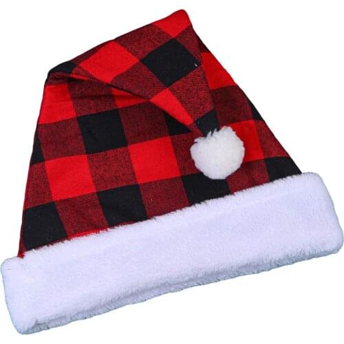 Black Red Plaid Santa Hat Fashion Plush Christmas Santa Hat Christmas Party Festival Ornaments