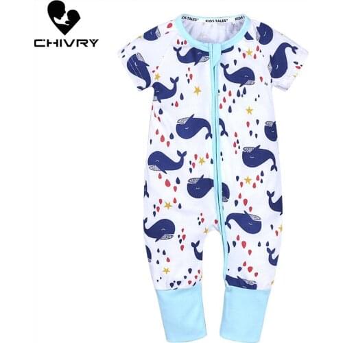 2020 Newborn Baby Boys Girls Summer Romper Jumpsuit Infant Fashion Print Short Sleeve Zipper Overalls Playsuit Toddler Clothing
