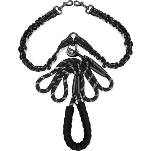 Double Leash For Dogs Leashes For Large Breed Dogs With Nylon Rope Highly Reflective,5Ft Dog Leash+Double Bungee