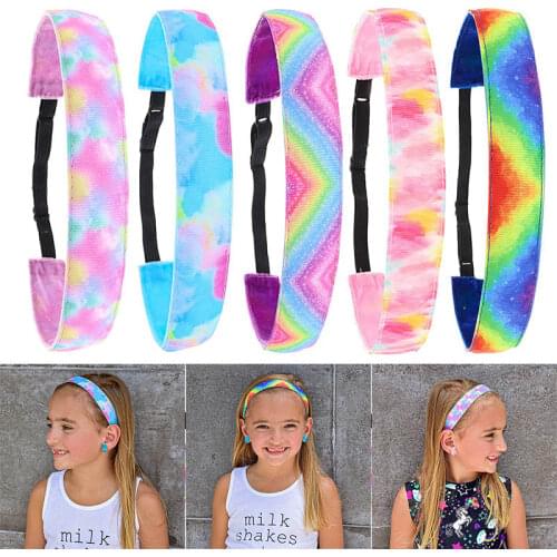 Tie Dye Elastic Headbands for Girls, Non Slip Hair Bands, Stretchy Adjustable Rainbow Girl Head Bands for Teens, Cute Hair Acces
