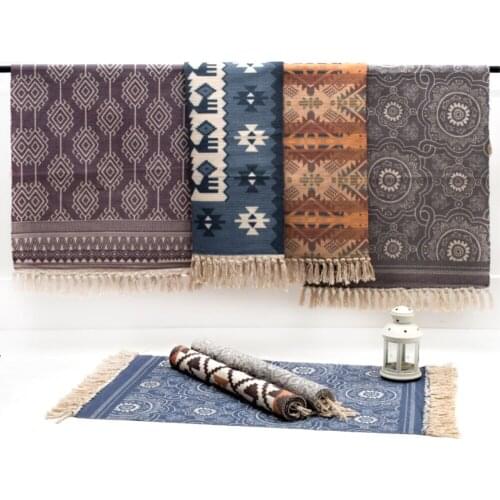 RAYUAN Nordic Style Woven Cotton Rug Carpet Livingroom Bedroom Bedside Tatami Floor Mat Dust-proof Mats 60x90CM 60x130CM