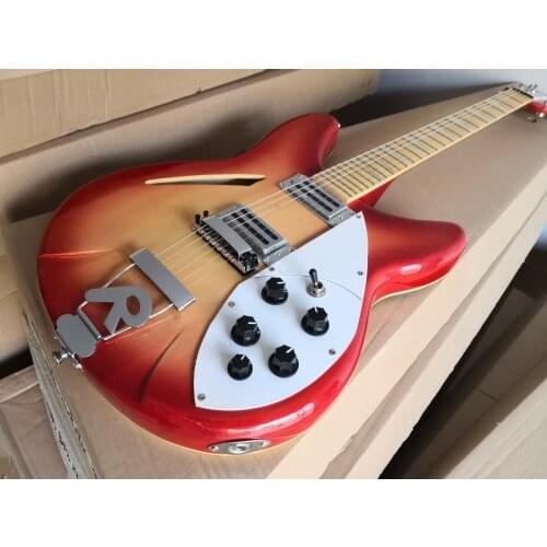 Custom 360 350 6 string guitar,semi hollow guitar,cherry sunburst,5 switch ,chrome hardware,white pickguard