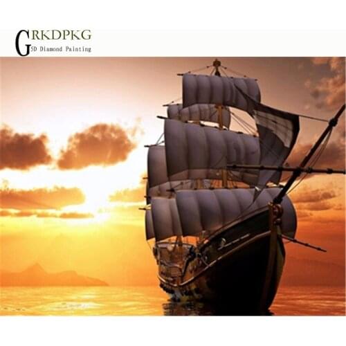 Sailboat 5d diy diamond painting full drill square diamond embroidery Cross stitch pictures of rhinestones Wedding decoration