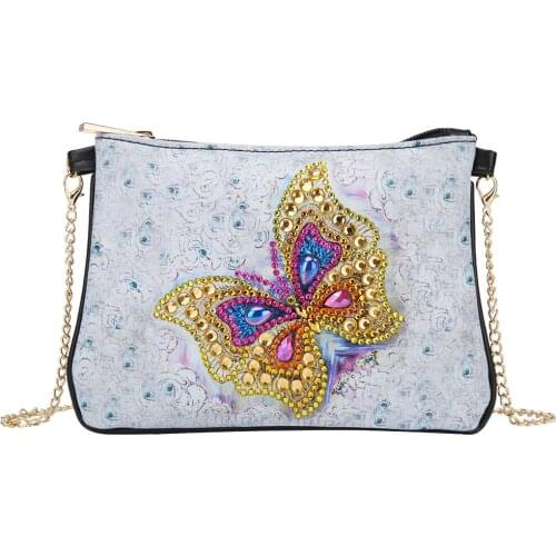 Shaped Diamond DIY Diamond Painting Golden Butterfly Leather Crossbody Chain Bags DIY Embroidery Zipper Bag Cosmetic Storage Bag