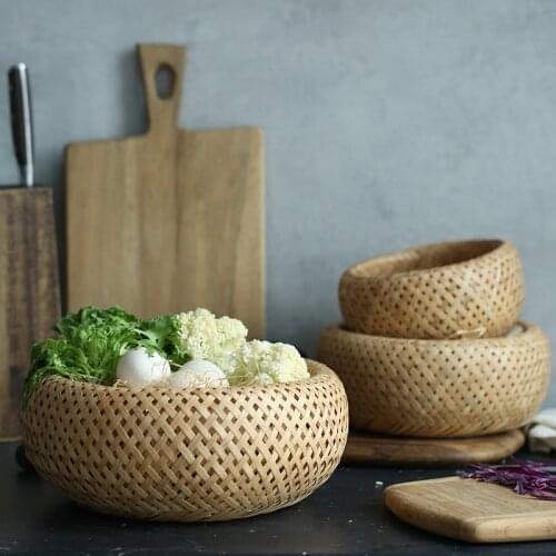 Creative Bamboo Storage Basket Household Vegetable Basket Fruit Basket Kitchen Storage Basket Double Woven Basket Egg Basket