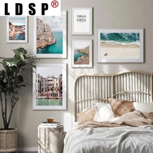 LDSP Nordic Italy Building Photograph Coastal City Landscape Canvas Painting Wall Art Print Poster Picture Modern Living Decor