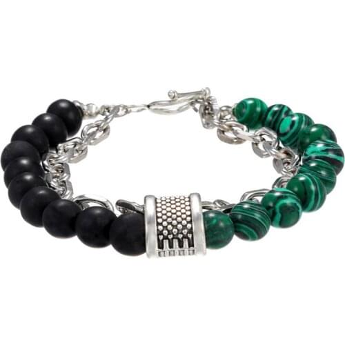 Fashion natural round stone combination scroll wheel chain two-hand chain charm link chain bracelet for unisex woman man jewelry