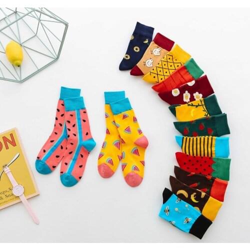Fashion Sweet Socks Interesting Fruit Socks In Tube Fashion Women Socks Women Autumn And Winter Pineapple Watermelon Monkey Cott