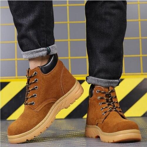 Men Oxford Shoes for Men Genuine Leather Work Boots Safety Steel Toe Shoes Men Platform Ankle Boots Sneakers High Top Safe Shoes