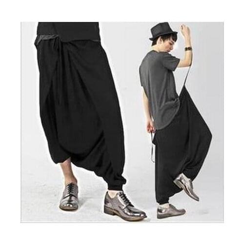 Men Super Low Crotch Culottes Harem Pants Cross Pants Wide Legs Pants Singer Costumes 27-44 Korean Spring And Summer