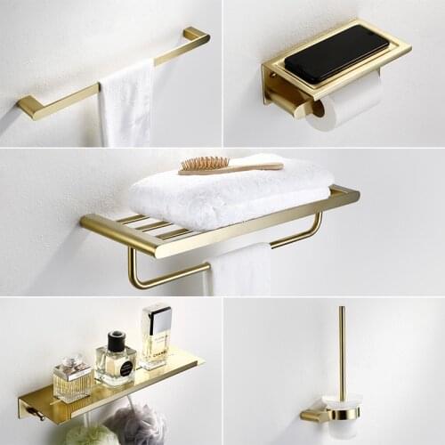 Bathroom Accessories Set Brushed Gold Bath Hardware Set Copper Material Towel Rack,Paper holder Toilet Brush Holder,hooks