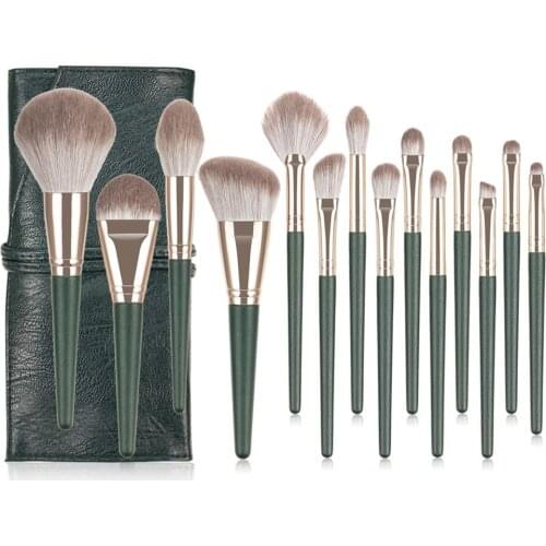 Sylyne makeup brushes 14pcs professional brush set Green soft powder foundation face eye brow shadow make up brushes kit tools