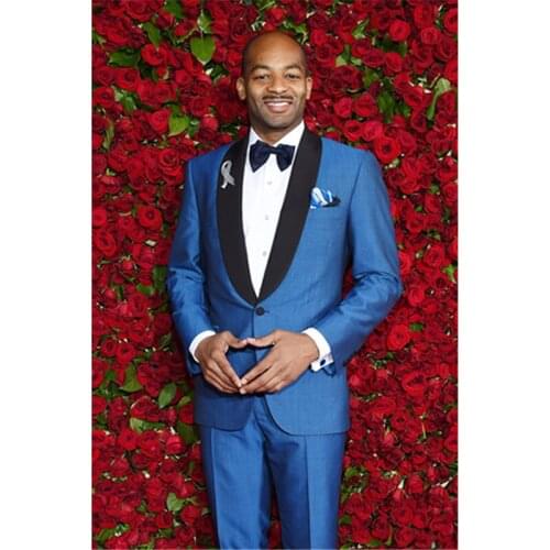 2021 New Navy Blue Groom Tuxedos Black Lapel Groomsman Wedding Suit Excellent Men Business Prom Jacket Blazer ( Jacket+Pants)