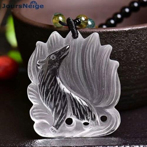 Wholesale White Natural Crystal Pendant Hand Carved Nine Tail Fox Sweater Chain Necklace Lucky for Women Men Crystal Jewelry