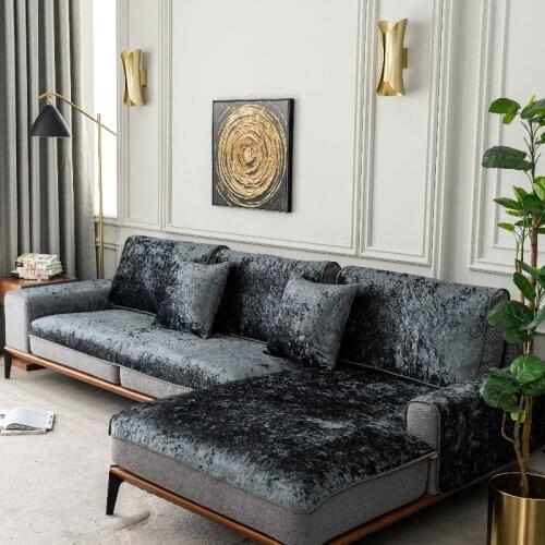 Sofa cushion Four seasons Cover Plush Autumn winter Thicken Anti-slip leather sofa cover custom made solid color slipcover