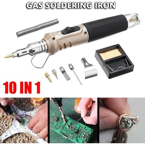 10 in 1 Butane Gas Soldering Iron Spray Gun Kit Professional Auto Ignition Torch Tools Welding Pen Burner For Welding Supply