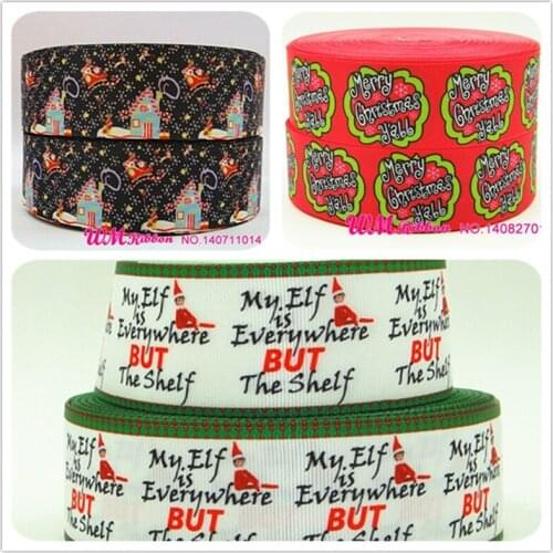 Q&N /OEM 1.5inch 38mm Christmas Elf Print grosgrain ribbon 50yds/roll free shipping for hair bow christmas gift
