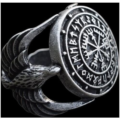 Vegvisir Futhark Runes Vikings Compass Magic Stave Nordic Amulet Adjustable Size Ring 1pcs SanLan