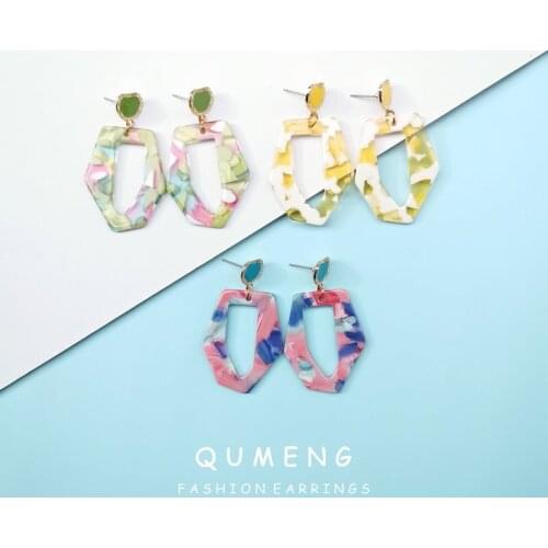 QUMENG 2020 Exaggerated stud Earrings for Women Acrylic Acetic Acid Sheet Geometric Bohemia paint Earring Fashion Jewelry