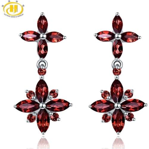 Hutang 2.47ct Garnet Stud Earrings Natural Gemstone 925 Sterling Silver Fine Elegant Classic Red Jewelry for Womens Gift New
