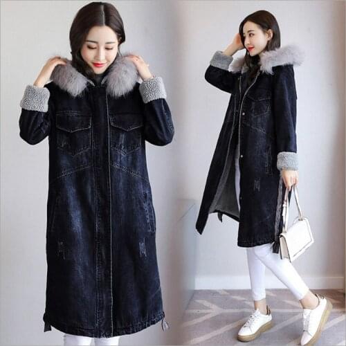 Padded Cothing Womens 2020 Autumn Winter Cotton Coat Women Long Loose Thickening Plus Velvet Lamb Wool Denim Parkas Women Z898