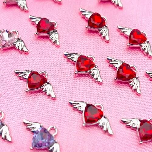 10Pcs/lot Crystal Wing Heart Charms Alloy Love Pendant Charm For Jewelry Women DIY Earrings Necklace Jewelry Making Accessories
