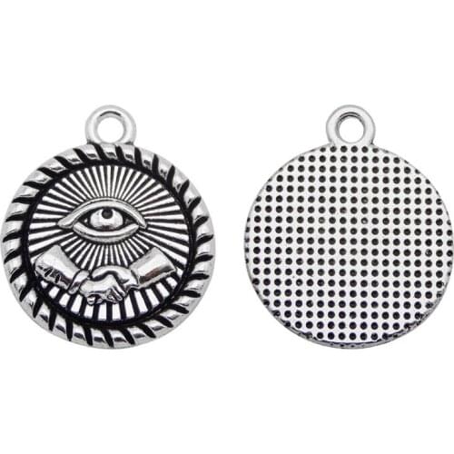 10pcs Round Evil Eye Charms Tag Necklace Pendant Earring Accessories Bracelet Silver Color Alloy Metal Jewelry DIY Keychain