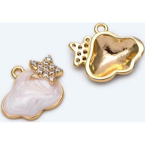 10pcs CZ Paved Star, Enamel Cloud Charms 12x10mm, 18K Gold Plated Brass Cloud Pendants (GB-1829)