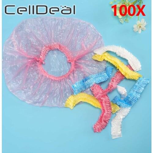100pcs/lot Disposable Shower Caps Hat Clear Spa Hair Salon Hotel One-Off Bathing Elastic Shower Cap Bathroom Products Bath Caps