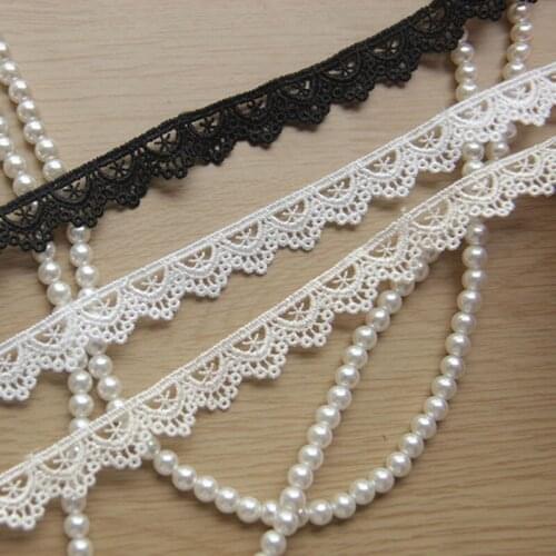 15Yards White Black Embroidered Sewing Craft DIY Apparel Lace Trim 1.4cm wide Water Soluble Polyester Lace Trim for collar belt