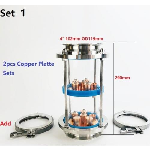 2 Floors 4" Distillation Lens Column With Copper Platte Sets,Tri-Clamp Sight Glass Union Stainless Steel 304
