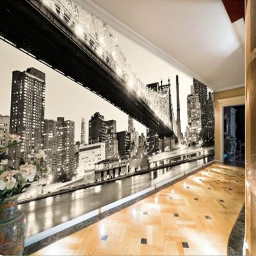 Home Improvement Custom 3D Wall Mural Retro Black And White City Bridge Landscape Photo Wallpaper Office Living Room Wall Papers