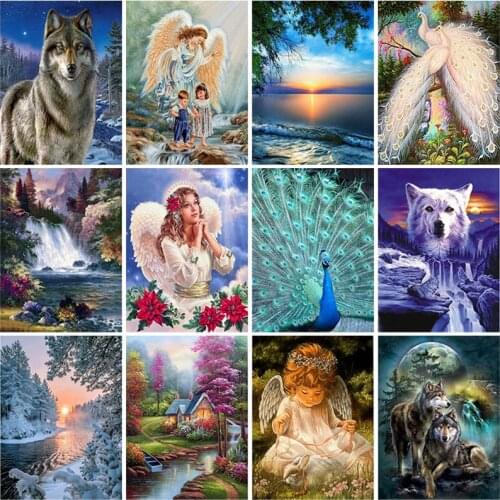 Animals Scenery DIY Diamond Painting Peacock Full Round Resin Mosaic Wolf Diamond Embroidery Picture Rhinestone Home Decor Gift