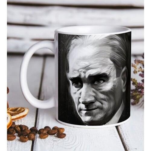Ataturk Charcoal Portrait Design White Mug Bardak-1