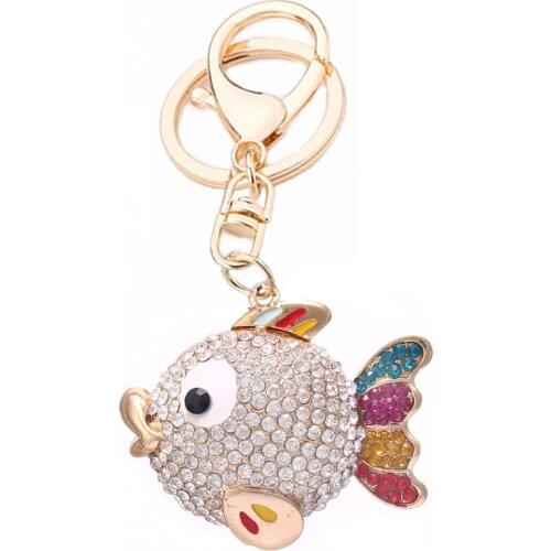 Crystal Cartoon Fish Keyring Keychain Fashion Metal HandBag Pendant Purse Bag Buckle Key Chains Holder Accessories Gift R027